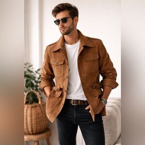 Vintage 70s Brown Utility Jacket Belted USA Made Mens S